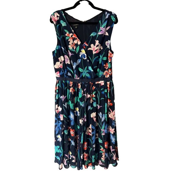 Talbots  Dress Blue Green 12 Multi A Line Washable Career Church Summer Washable - Picture 5 of 8